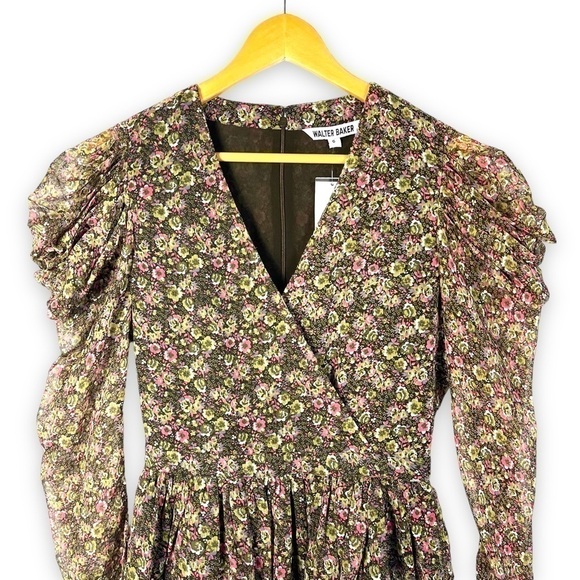 Walter Baker Rita Wrap Effect Georgette Peplum Top, Multicolor Floral, Size S - Picture 3 of 11